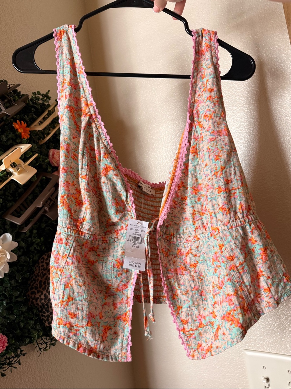 American Eagle Floral Cropped Bandeau Top